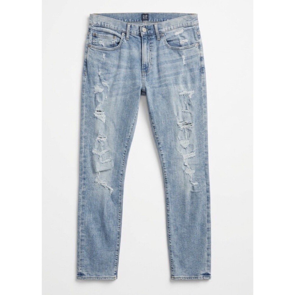 GAP Women's Light Wash Distressed Skinny Jeans Mid-Rise Blue Denim Stretch 32x32